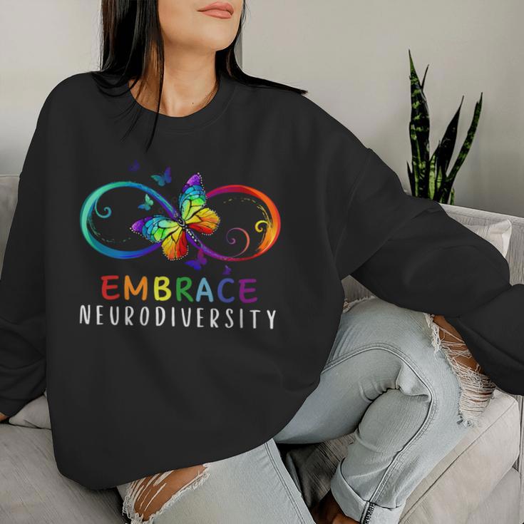 Embrace Neurodiversity Rainbow Butterfly Autism Awareness Women Sweatshirt Gifts for Her