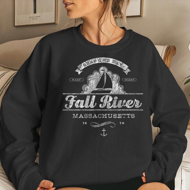 Fall River Ma Sailboat Vintage Nautical Women Sweatshirt Gifts for Her