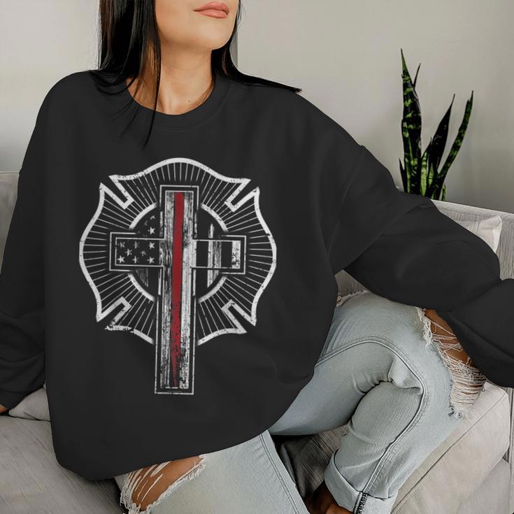 Firefighter Christian Thin Red Line Maltese Cross Women Sweatshirt Gifts for Her