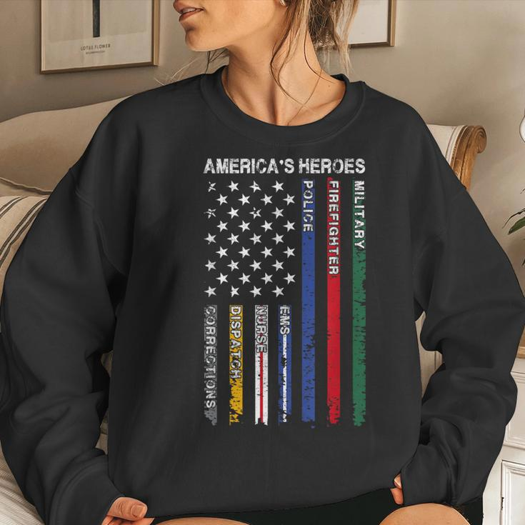 First Responders Hero Flag Nurse Ems Police Fire Military Women Sweatshirt Gifts for Her