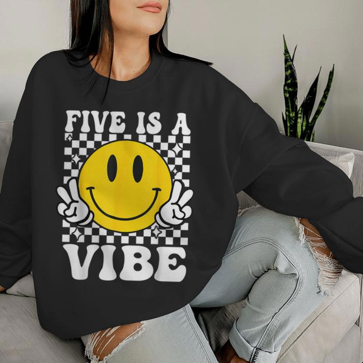 Five Is A Vibe 5Th Birthday Groovy Boys Girls 5 Years Old Women Sweatshirt Gifts for Her