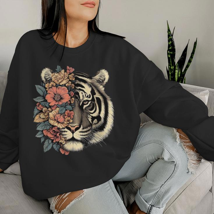 Floral Tiger Girls Flowers Tiger Face For Tigers Lover Women Sweatshirt Gifts for Her