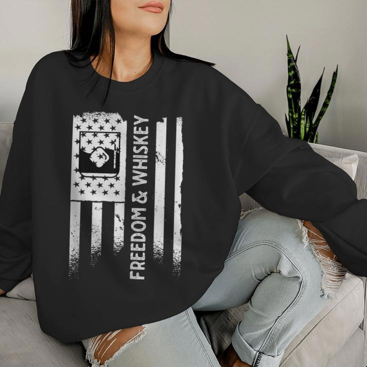 Freedom & Whiskey Usa Flag Patriotic Bourbon Drinkers Women Sweatshirt Gifts for Her