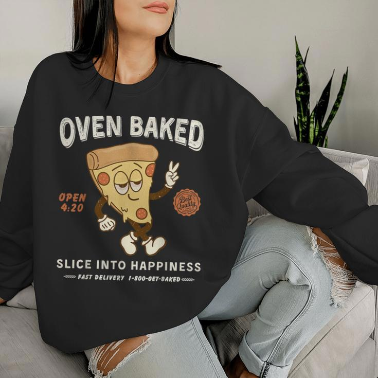 420 Retro Pizza Graphic Cute Chill Weed Women Sweatshirt Gifts for Her