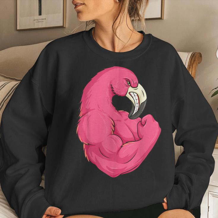 Flamingo Weightlifting Bodybuilder Muscle Fitness Women Sweatshirt Gifts for Her