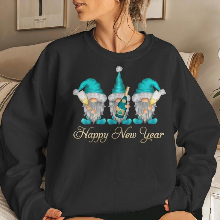 Gnomes Wine Drinking Happy New Year Western Gnomes Women Sweatshirt Gifts for Her