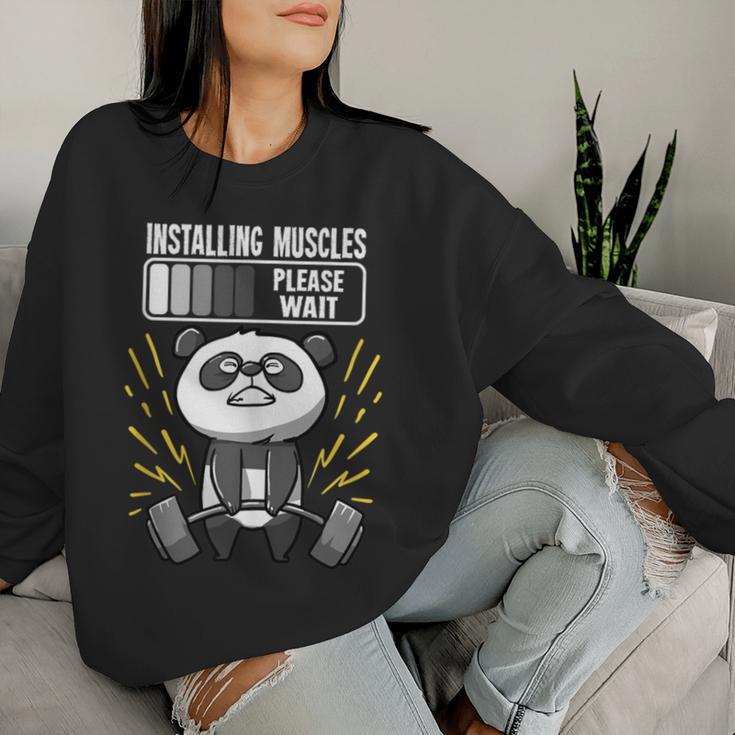 Panda Installing Muscles Please Wait Gym Fitness Women Sweatshirt Gifts for Her