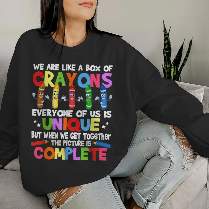 Teacher We Are Like A Box Of Crayons Humor Women Sweatshirt Gifts for Her