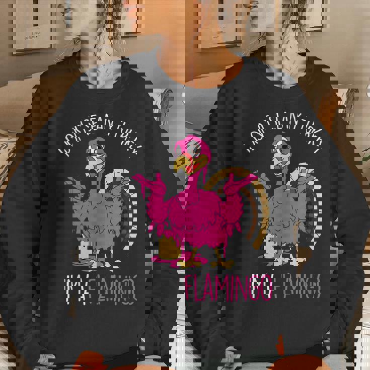 Thanksgiving Turkey Pink Flamingo Pun Women Sweatshirt Gifts for Her