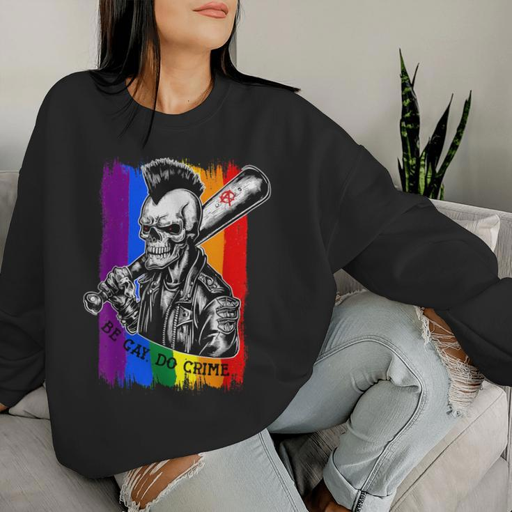 Be Gay Do Crime Skull Queer Punk Queercore Rainbow Flag Meme Women Sweatshirt Gifts for Her