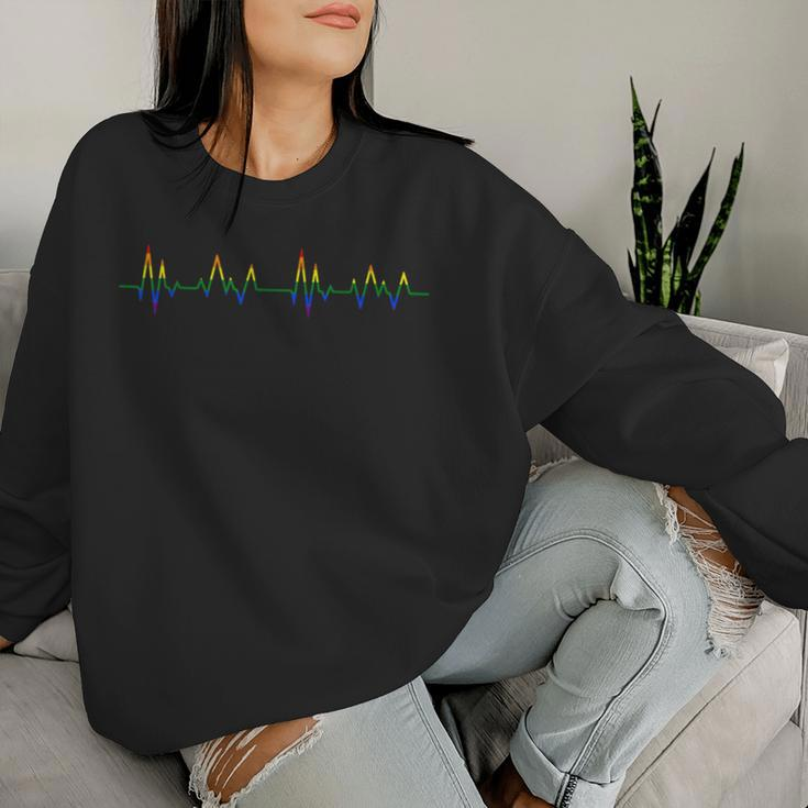 Gay Heartbeat Pride Rainbow Flag Lgbtq Ally Transgender Women Sweatshirt Gifts for Her