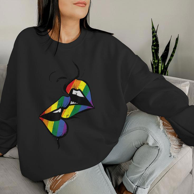 Gay Rainbow Lips Kissing Lgbt Flag Pride Month Women Women Sweatshirt Gifts for Her