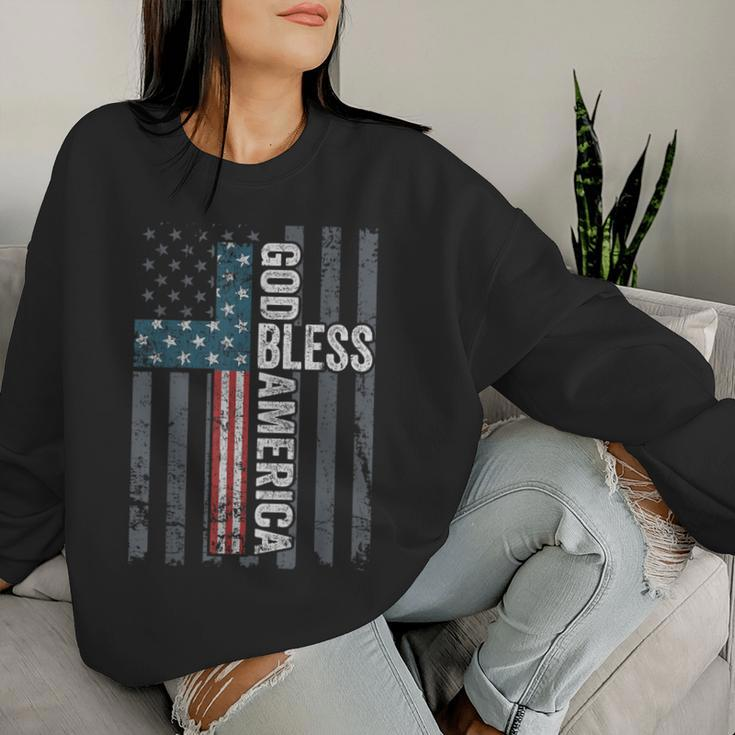 God Bless America Patriotic Christian Cross Usa Flag Women Sweatshirt Gifts for Her