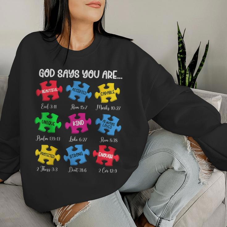 God Says You Are Bible Verses Christian Autism Awareness Women Sweatshirt Gifts for Her