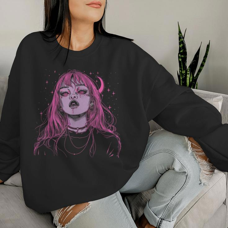 Goth Grunge Demon Anime Girl Waifu Horror Alt Pink Aesthetic Women Sweatshirt Gifts for Her