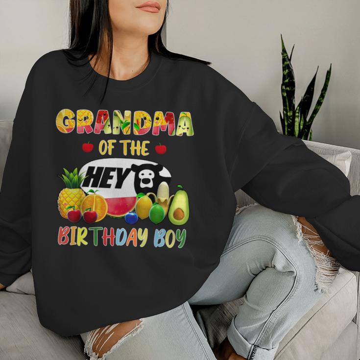 Grandma Of The Birthday Boy Family Fruit Hey Bear Birthday Women Sweatshirt Gifts for Her