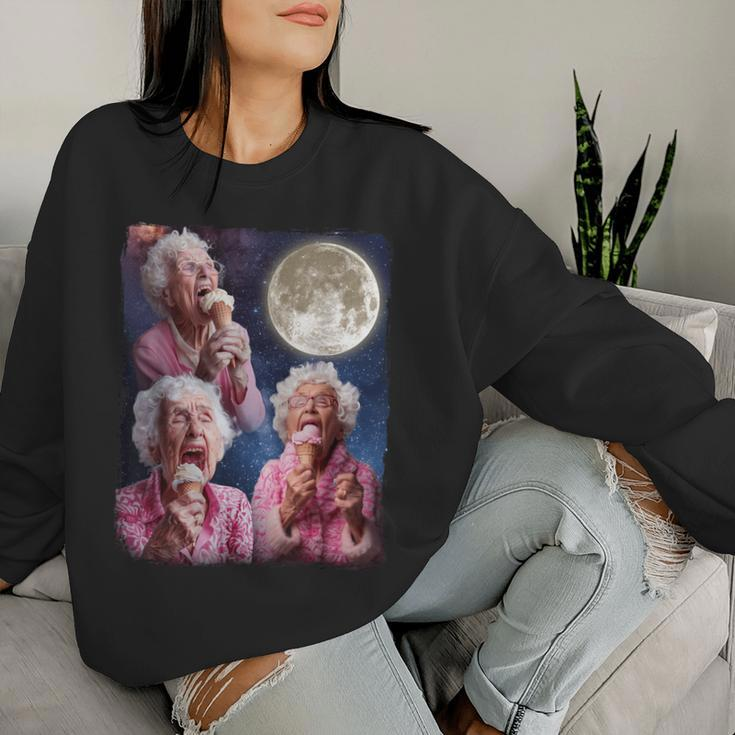 Grandma Howling Moon Grandma Licking Ice Cream Women Sweatshirt Gifts for Her