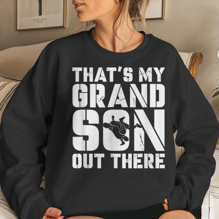 My Grandson Out There Wrestling Grandma Grandpa Women Sweatshirt Gifts for Her