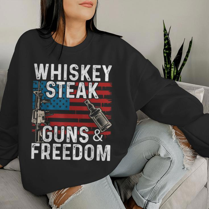 Guns Whiskey Steak Freedom Whiskey Bourbon Women Sweatshirt Gifts for Her