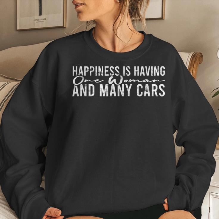 Happiness Is Having One Woman And Many Cars Car Lover Women Sweatshirt Gifts for Her