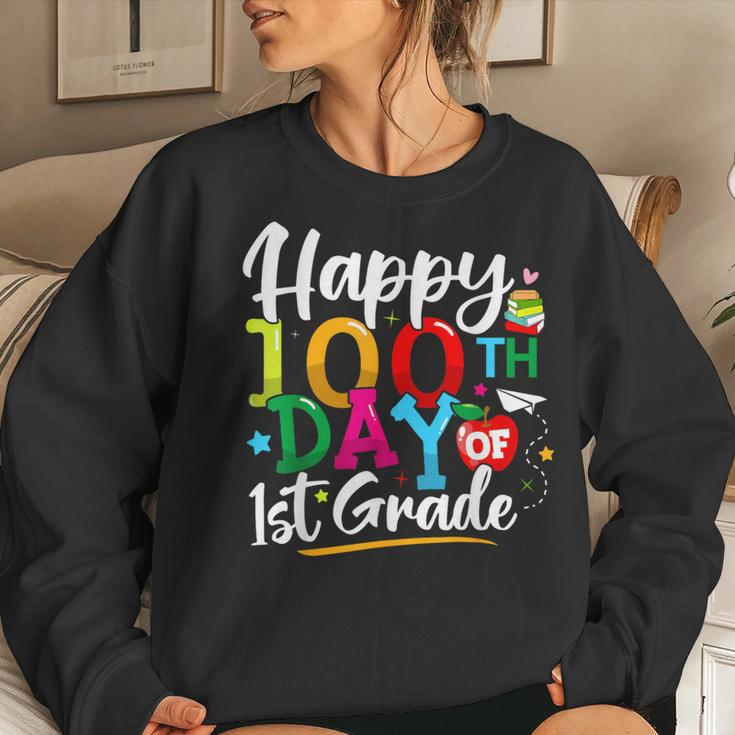 Happy 100Th Day Of First Grade 100 Days Of School Teacher Women Sweatshirt Gifts for Her