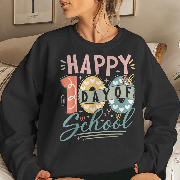 Happy 100Th Day Of School 100 Days Of School Teacher Student Women Sweatshirt Gifts for Her