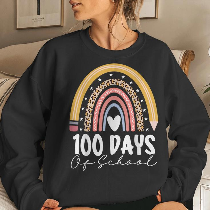 Happy 100Th Day Of School Teacher 100 Days Of School Rainbow Women Sweatshirt Gifts for Her