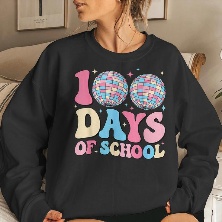 Happy 100Th Day Of School Teacher Groovy Disco Ball 100 Days Women Sweatshirt Gifts for Her