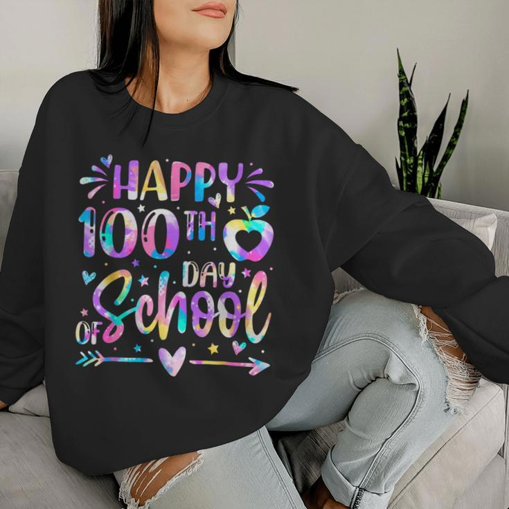 Happy 100Th Day Of School Tie Dye Rainbow 100 Days Smarter Women Sweatshirt Gifts for Her
