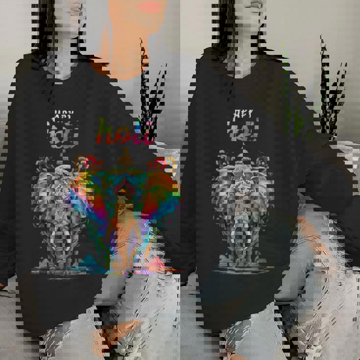 Happy Holi Festival India Hindu Colors Spring Woman Elephant Women Sweatshirt Gifts for Her