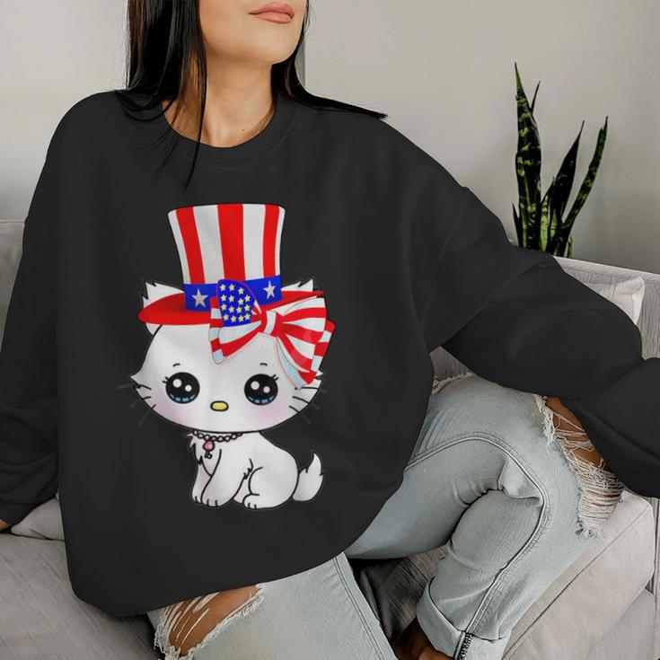 Happy July 4Th Usa Flag Cat Dad-Dy Mom-My Boy Girl Women Sweatshirt Gifts for Her