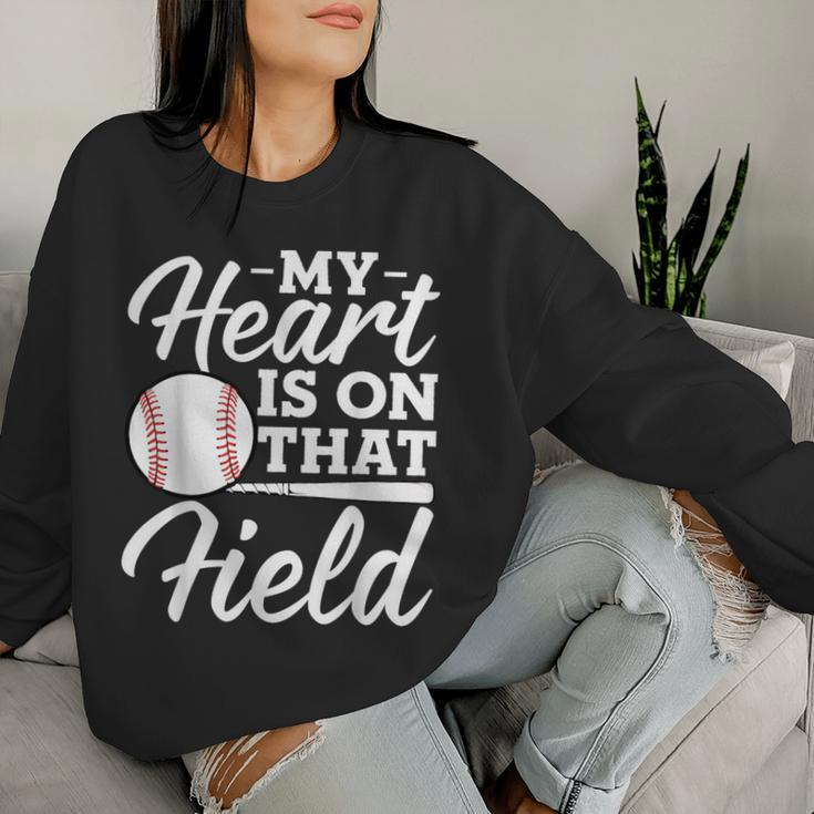 My Heart Is On That Field Baseball Mom Wife Women Sweatshirt Gifts for Her