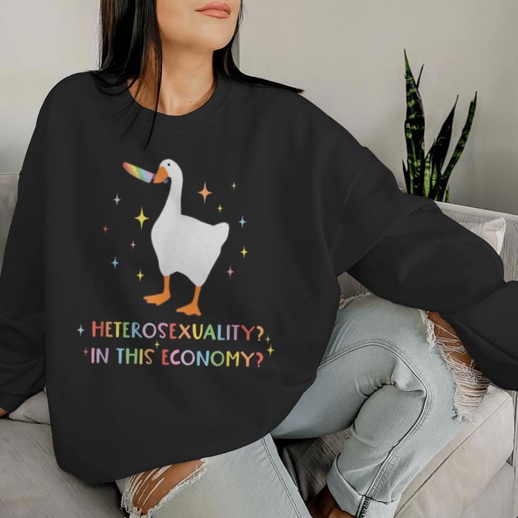 Heterosexuality In This Economy Lgbt Pride Goose Rainbow Women Sweatshirt Gifts for Her