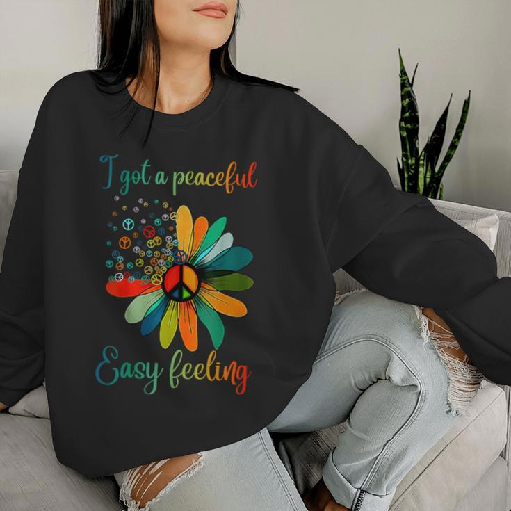 Hippie I Got An Easy Peaceful Feeling Sunflower Peace Sign Women Sweatshirt Gifts for Her