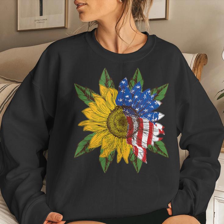 Hippie Hippies Peace Sunflower American Flag Hippy Women Sweatshirt Gifts for Her