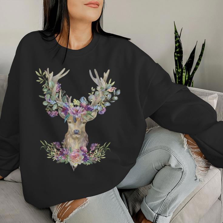 Hirsch Women's With Flowers And Antlers Dirndl Sweatshirt Frauen Geschenke für Sie