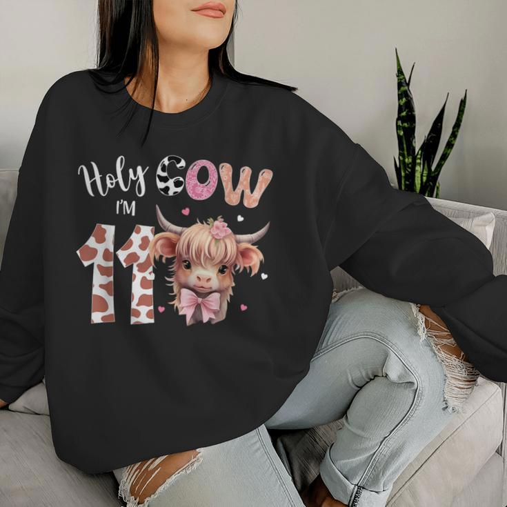 Holy Cow I'm 11 Highland Cow Print 11Th Birthday Girl Women Sweatshirt Gifts for Her