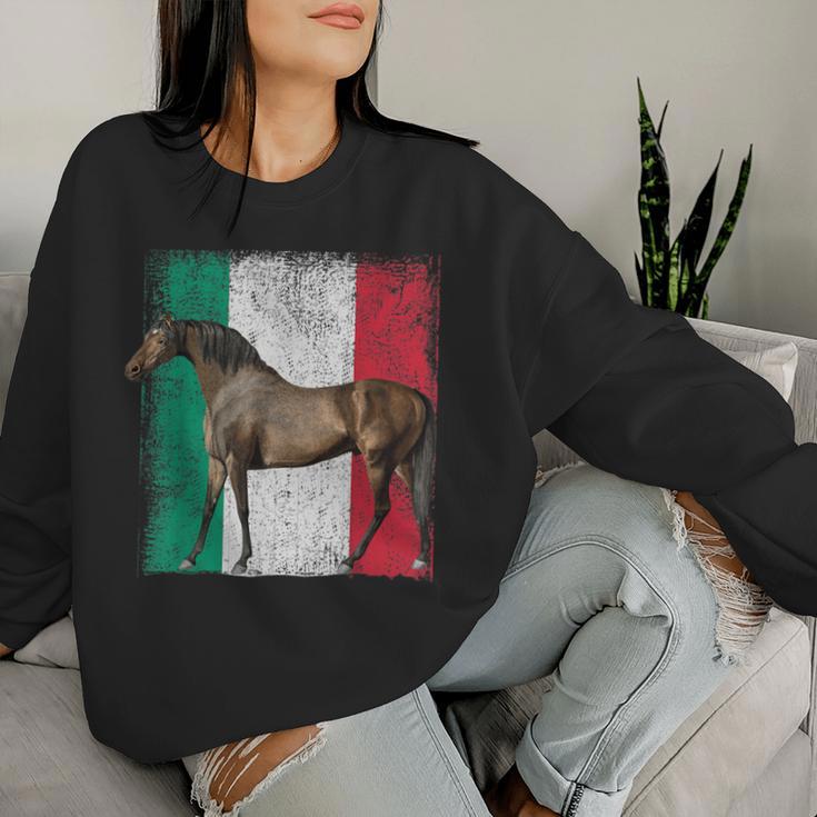 Horse Italian Flag Patriotic Riding Horses Horseback Farm Women Sweatshirt Gifts for Her