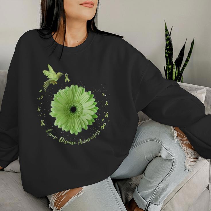 Hummingbird Sunflower Green Ribbon Lyme Disease Awareness Women Sweatshirt Gifts for Her