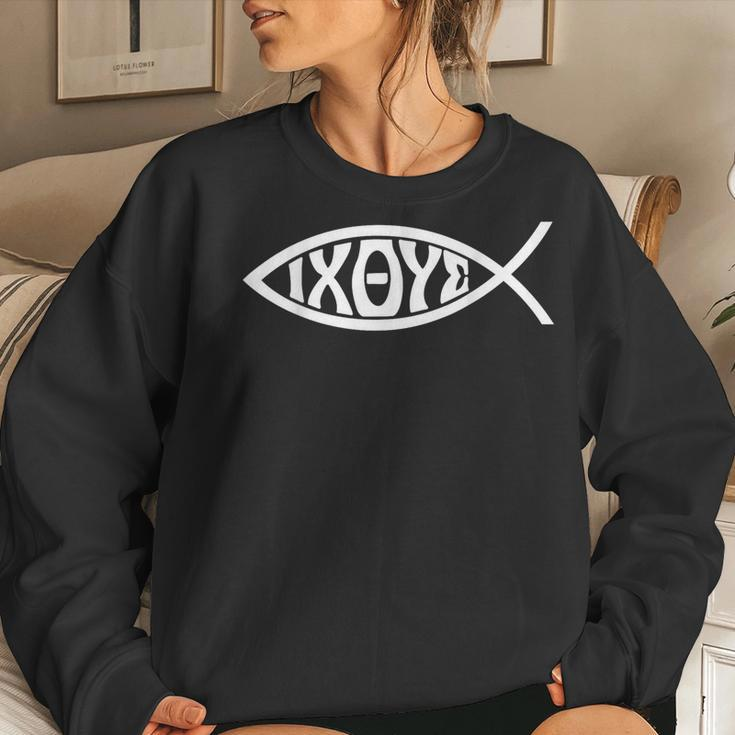 Ichthys Or Ichtus Ixoye Christian Fish Women Sweatshirt Gifts for Her