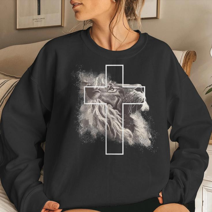 Jesus Lion Of Judah Christian Cross Women Sweatshirt Gifts for Her