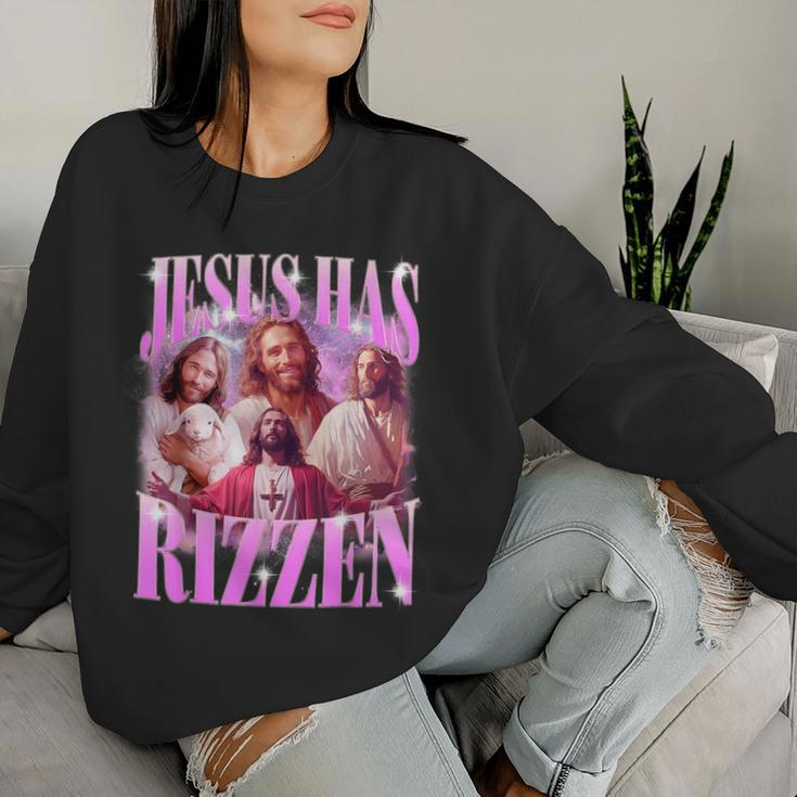 Jesus Has Rizzen Vintage Christian Jesus Playing Basketball Women Sweatshirt Gifts for Her