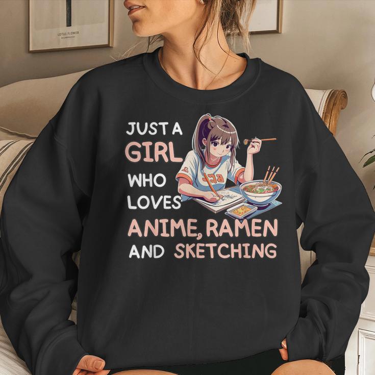 Just A Girl Who Loves Anime Ramen Sketching Anime Japan Women Sweatshirt Gifts for Her