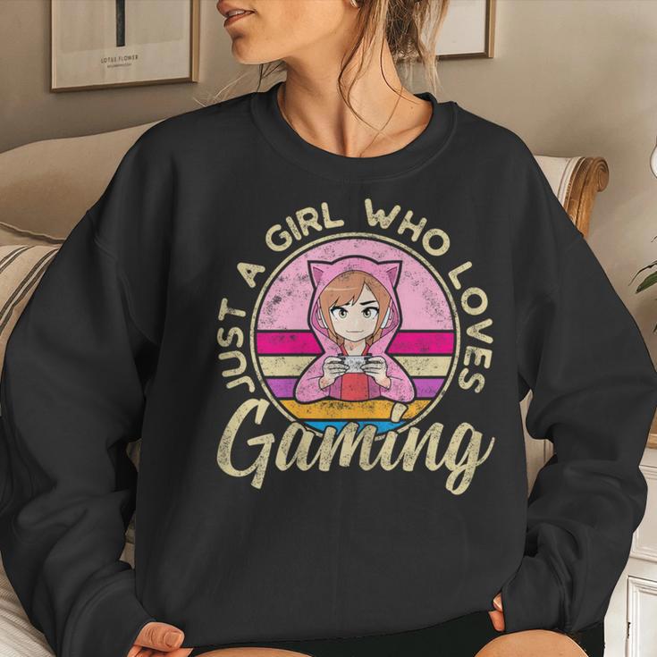 Just A Girl Who Loves Gaming Saying Anime Outfit Gamer Nerds Women Sweatshirt Gifts for Her