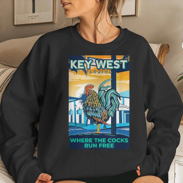 Key West Florida Rooster Where The Chicken Run Free Women Sweatshirt Gifts for Her