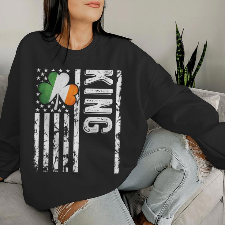 King Last Name Irish Pride Flag Usa St Patrick's Day Women Sweatshirt Gifts for Her