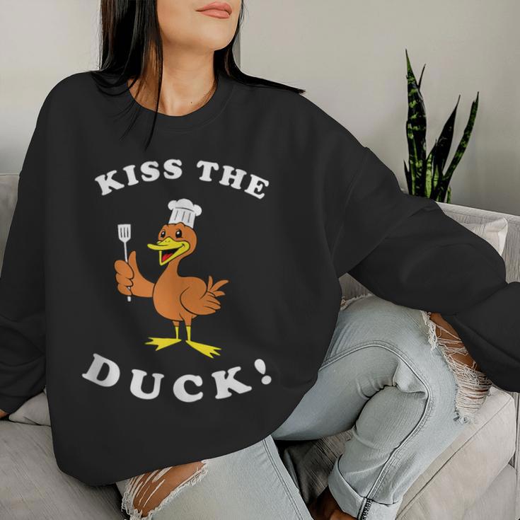 Kiss The Duck Kiss The Cook Joke Pun Chef Women Sweatshirt Gifts for Her