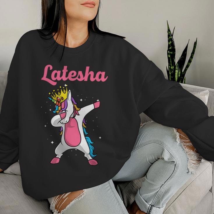 Latesha Name Personalized Birthday Dabbing Unicorn Queen Women Sweatshirt Gifts for Her