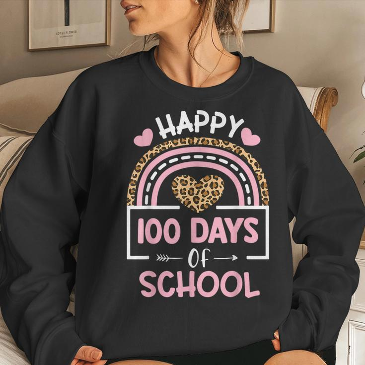 Leopard Rainbow Happy 100Th Day School Cute 100 Days Teacher Women Sweatshirt Gifts for Her