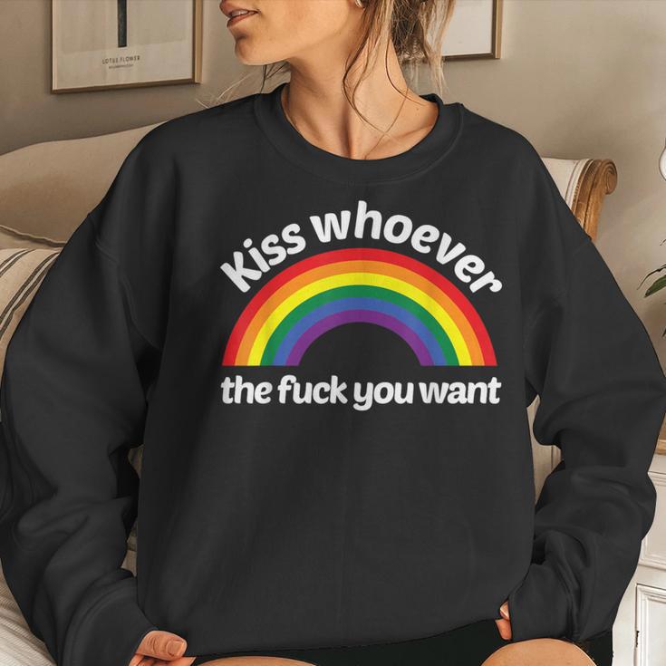 Lgbt Gay Pride Rainbow Kiss Whoever The Fuck You Want Women Sweatshirt Gifts for Her